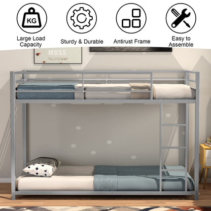 Goflame Metal Bunk Bed Twin Over Twin, Low Profile Bunk Bed Frame with Ladder & Full Length Guardrail