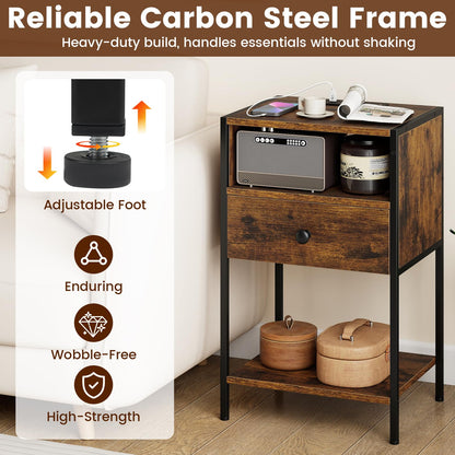 Goflame Night Stand with Charging Station for Bedroom Small Spaces