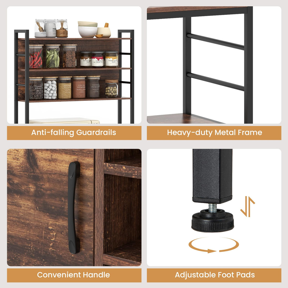 Goflame Bakers Rack with Power Outlet, 67” Microwave Stand with Storage Cabinet, Spice Rack