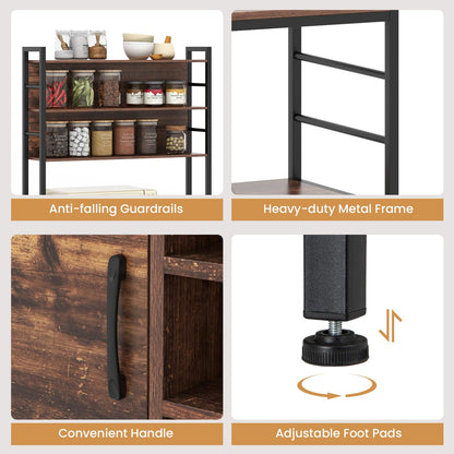 Goflame Bakers Rack with Power Outlet, 67” Microwave Stand with Storage Cabinet, Spice Rack