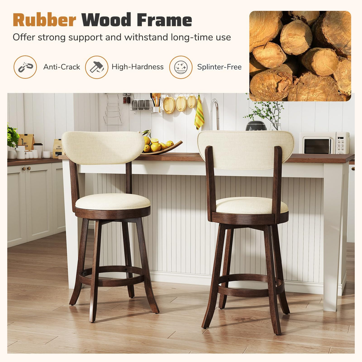 Goflame 25.5" Counter Height Upholstered Linen Barstools