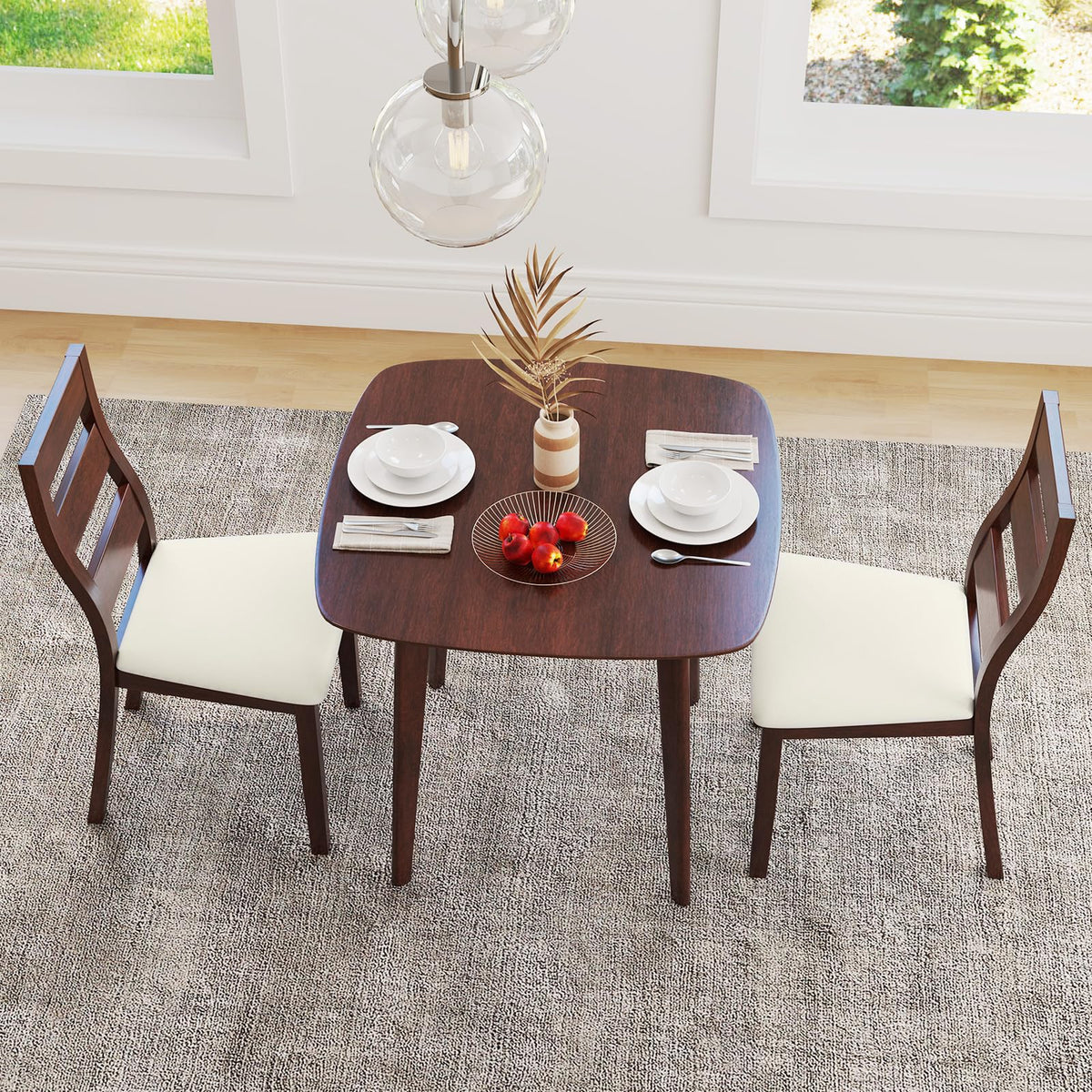Goflame Wooden Square Kitchen Table and 2 Chairs with Padded Seat