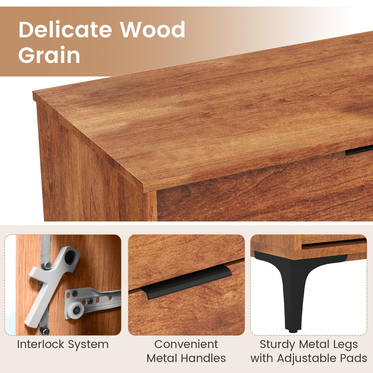 Goflame Wooden Storage Cabinet with Anti-Tip Kit & Sturdy Metal Legs