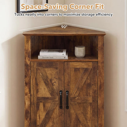 Goflame Bathroom Corner Storage Cabinet with Open Storage & Adjustable Shelf