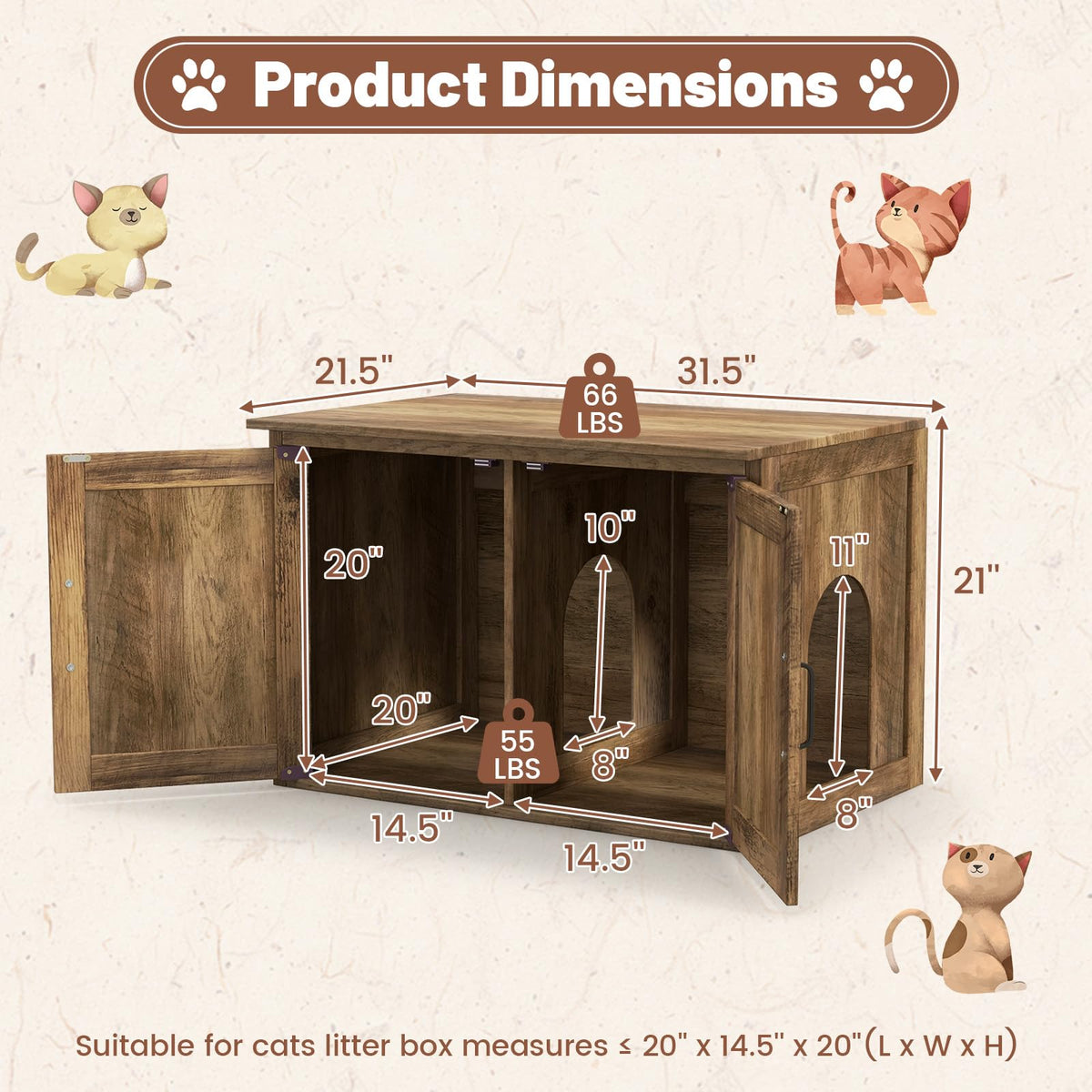 Goflame Cat Litter Box Enclosure - Flip Top Litter Box Hidden Furniture with Barn Door, Side Entrance
