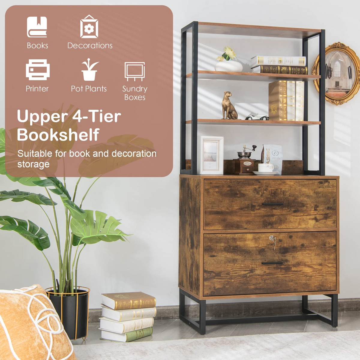 Goflame Lateral File Cabinet with 2 Drawers with Lock