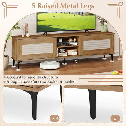 Goflame Mid Century Modern TV Stand for 55-65 Inch TV Waveform Fluted Entertainment Center