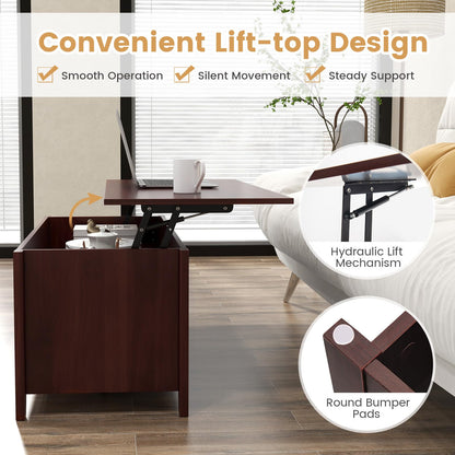 Goflame Lift Top Coffee Table - Rectangular Wooden Table w/Hidden Compartment & Open Storage Shelves