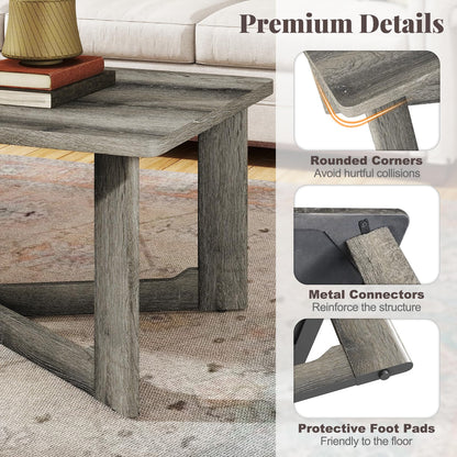 Goflame Farmhouse Wood Coffee Table Rectangle Center Table with X-Shaped Base & Rubber Wood Frame