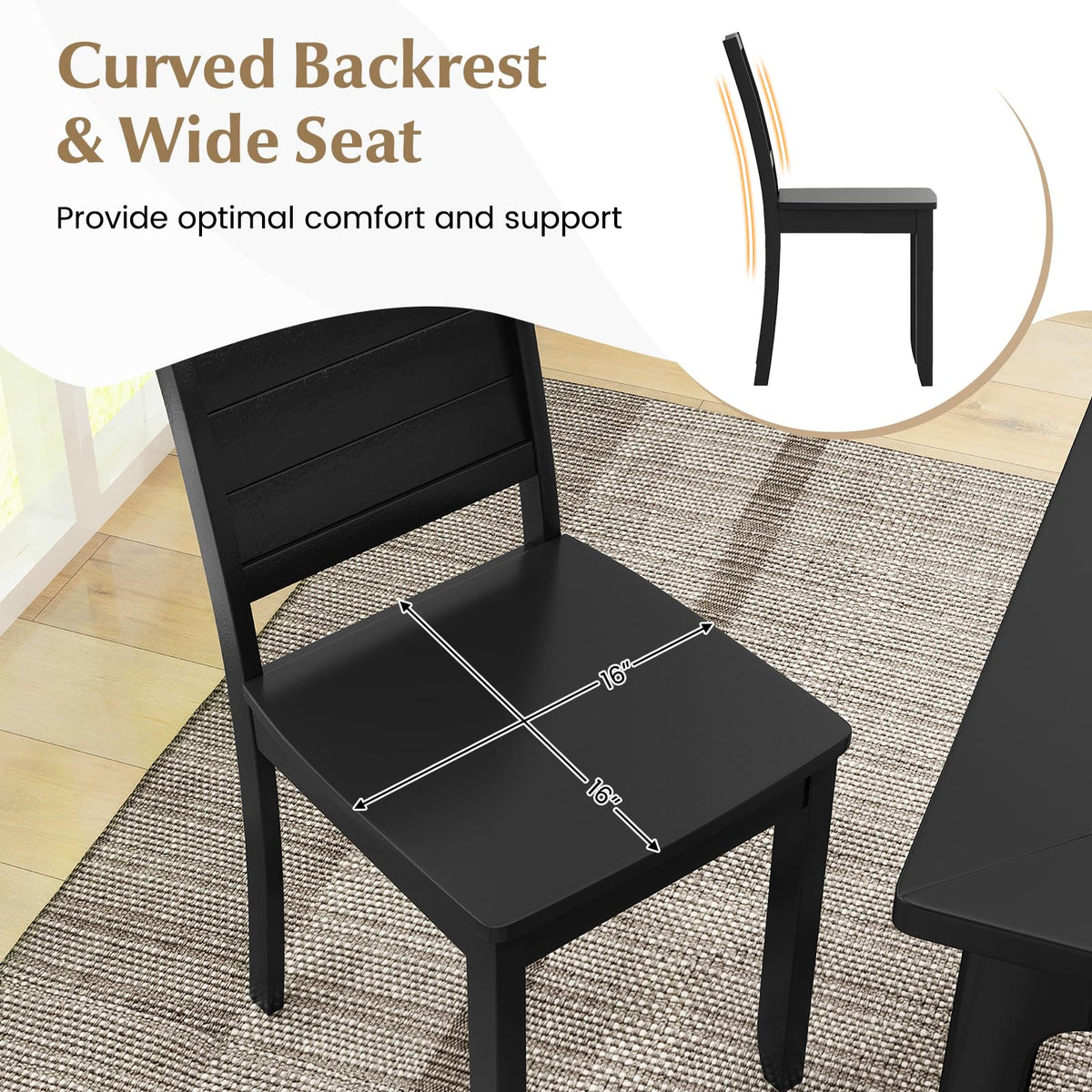 Goflame Wood Dining Chairs Set of 2/4, Modern Kitchen Chairs w/Rubber Wood Legs, Curved Backrest, Farmhouse Diner Chairs
