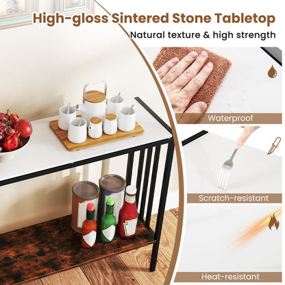 Goflame 2 Tier Industrial Entryway Table with Sintered Stone Tabletop and Open Shelf
