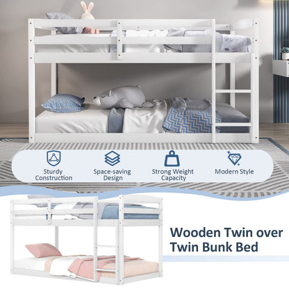 Goflame Solid Wood Twin Over Twin Bunk Bed Frame
