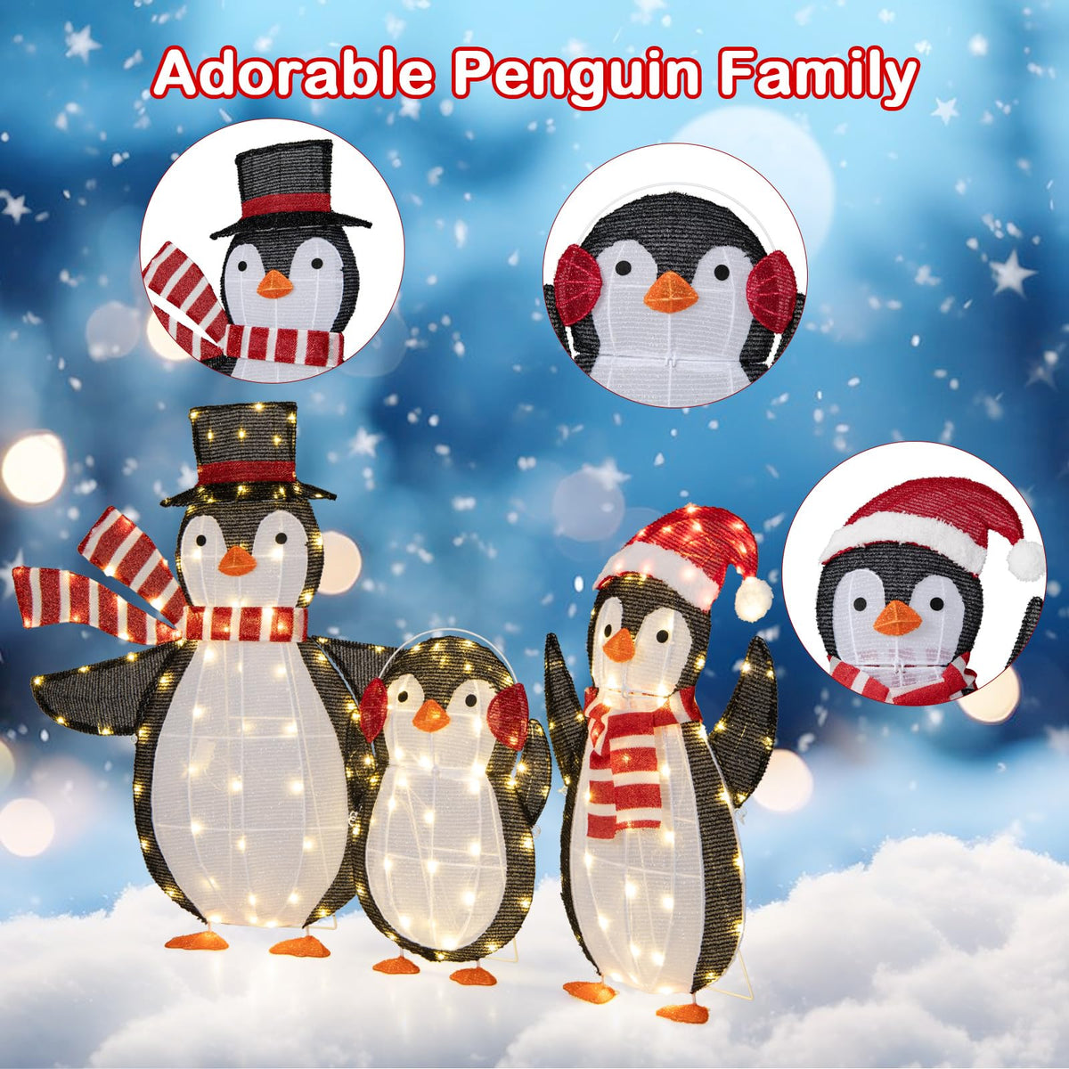 Goflame Set of 3 Lighted Christmas Penguins with LED Lights Outdoor Glowing Holiday Display