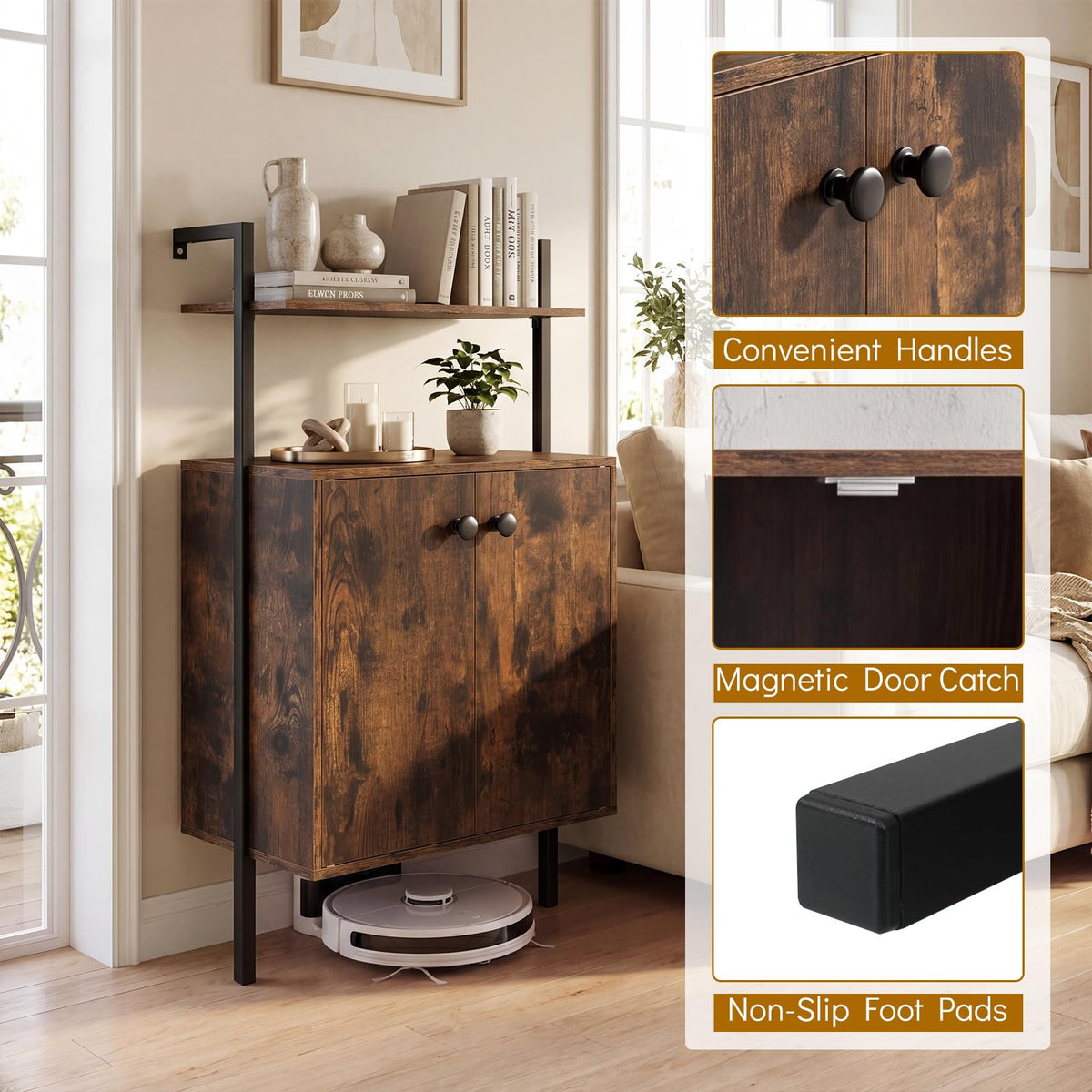 Goflame 38" Tall Bookshelf with Storage Cabinet (1/2)
