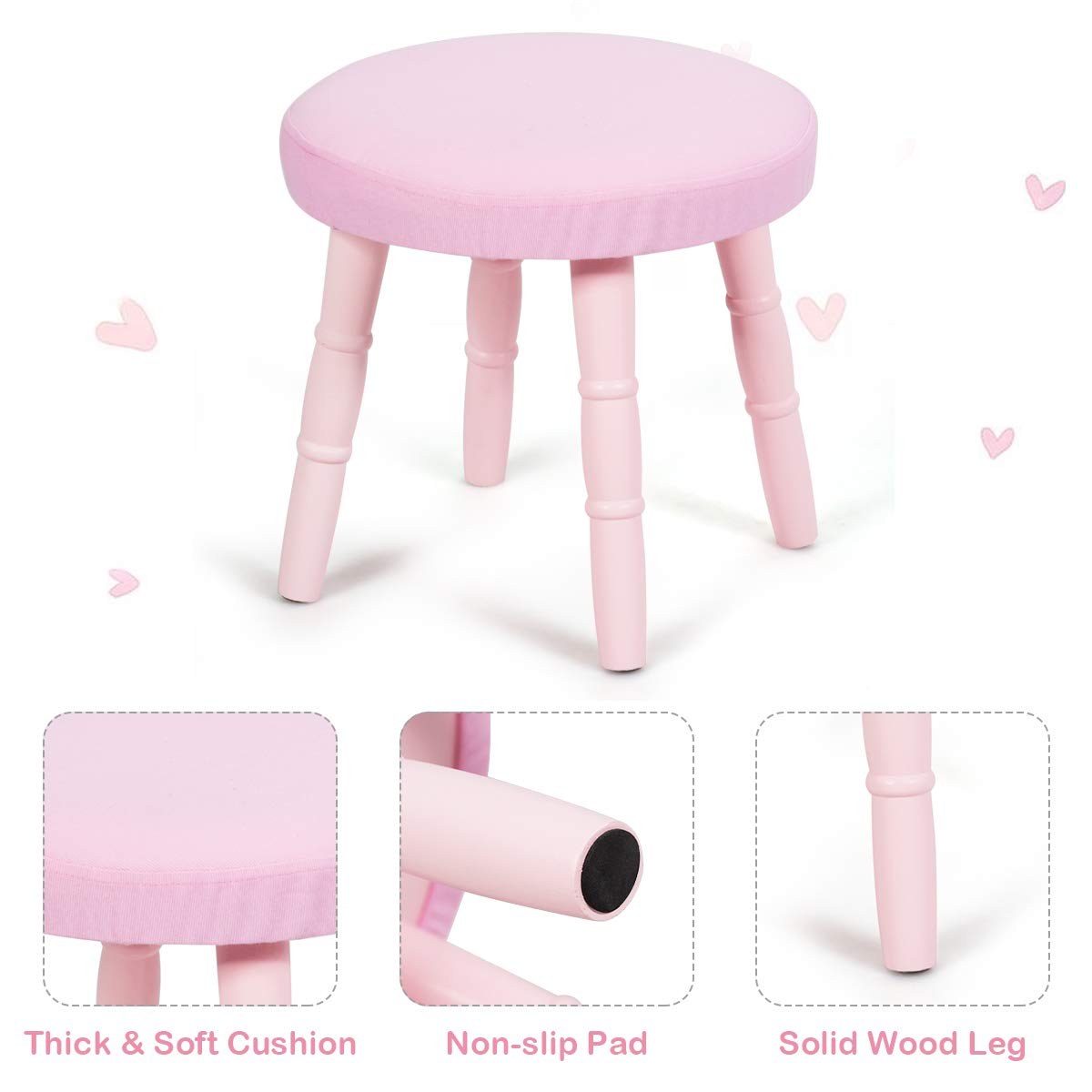 Kids Vanity Set, Princess Dressing Table Set, Wooden Dresser, Little Girls Makeup Table and Stool Set