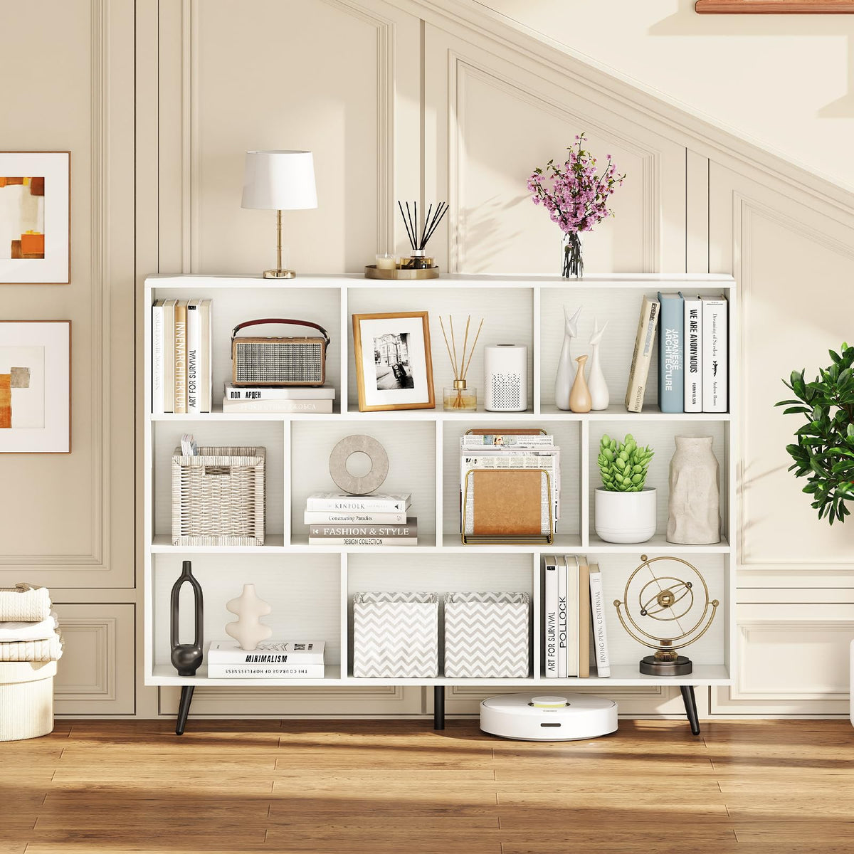 Goflame 10 Cube Bookcase with 5 Metal Legs for Living Room