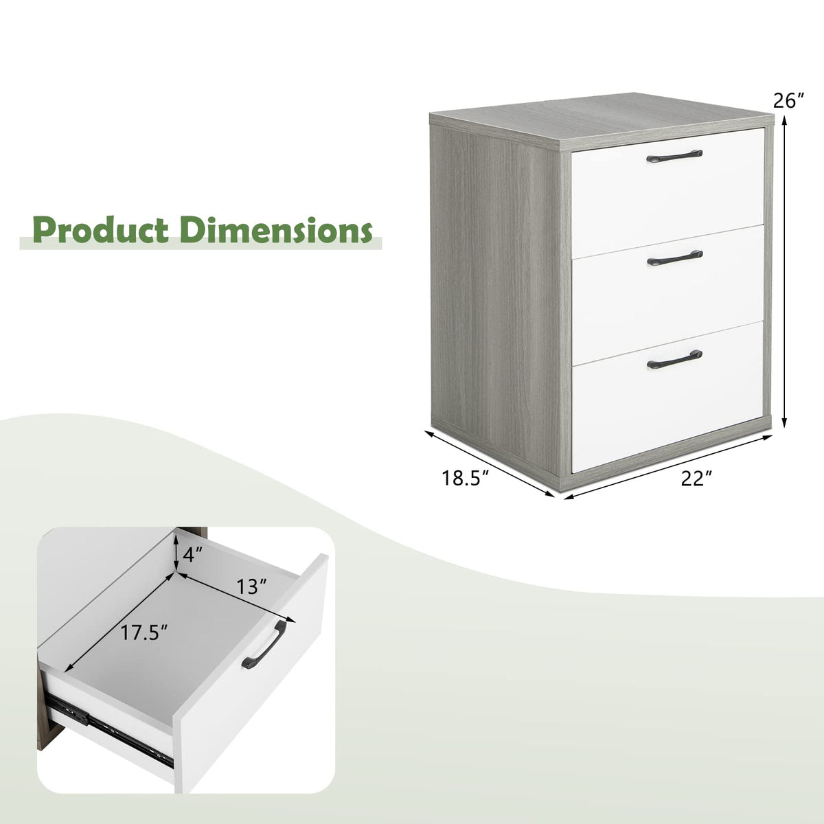 Goflame Storage Drawer Dresser - Wood End Table, Night Stand with 3 Drawers (1, White & Gray)