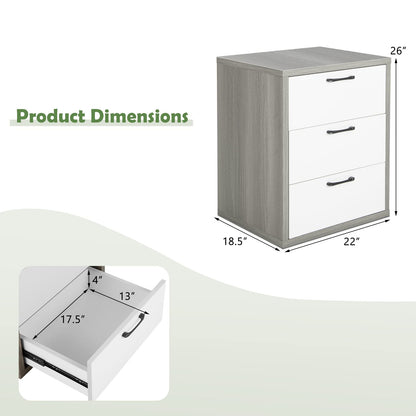 Goflame Storage Drawer Dresser - Wood End Table, Night Stand with 3 Drawers (1, White & Gray)
