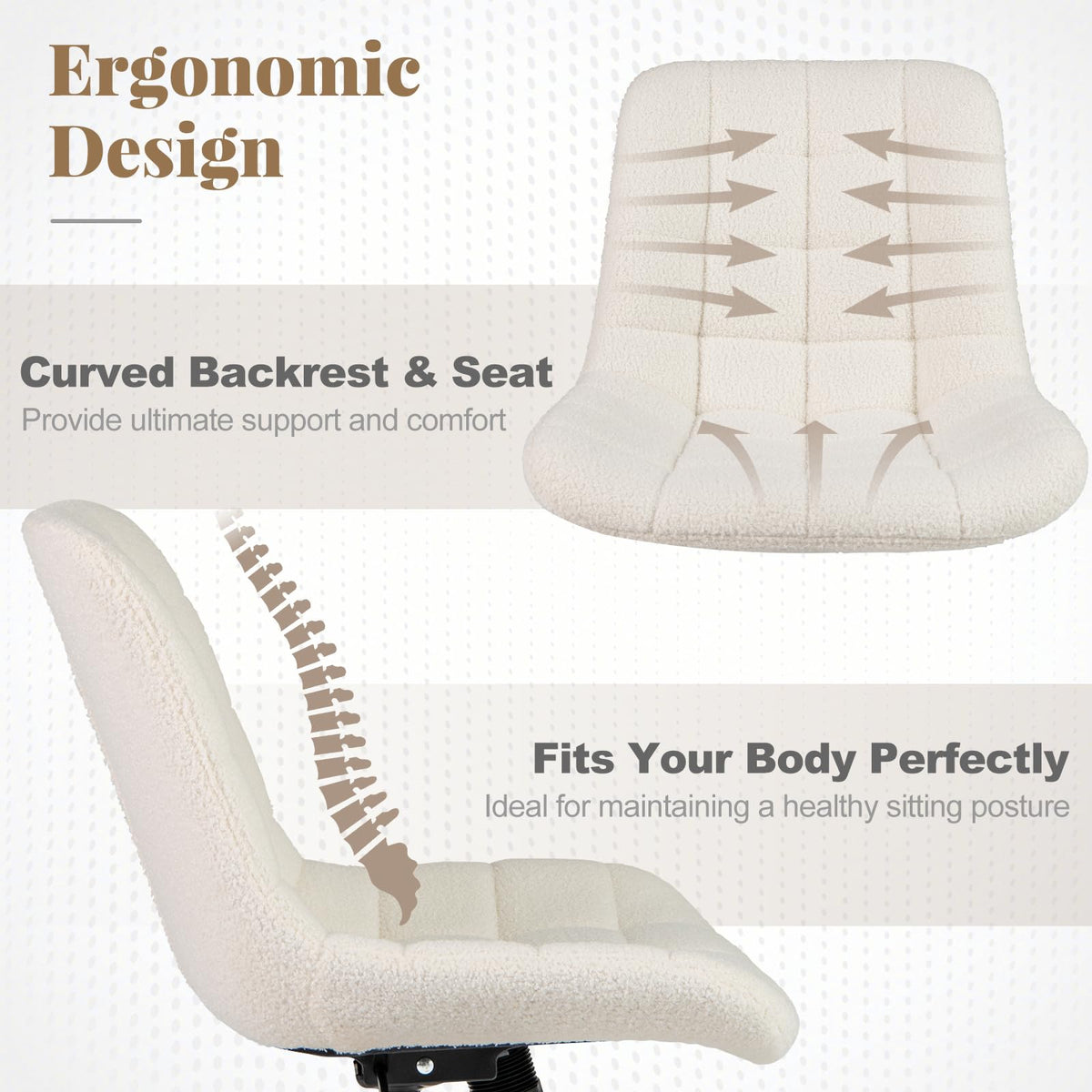 Goflame Armless Office Chair, Modern Faux Fur White Vanity Chair with Wheels & Adjustable Height