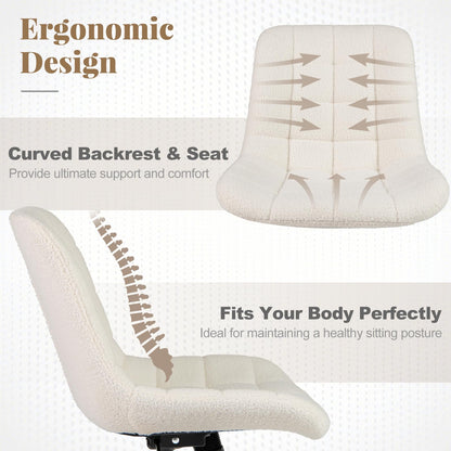 Goflame Armless Office Chair, Modern Faux Fur White Vanity Chair with Wheels & Adjustable Height