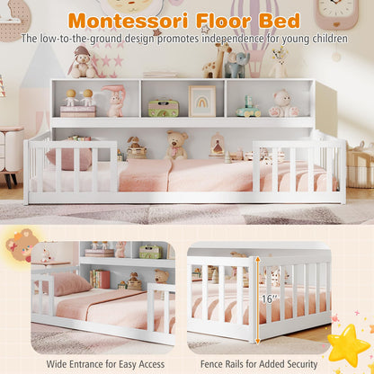 Goflame Wooden Montessori Bed Frame with Bookcase