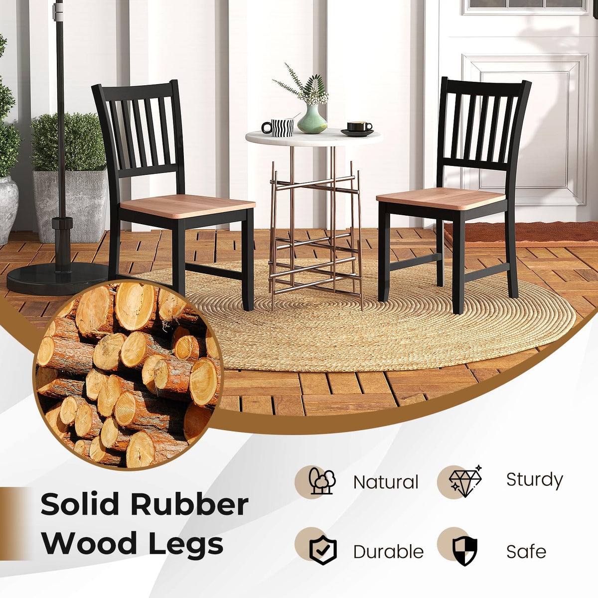 Goflame Wooden Dining Chairs Set of 4, Farmhouse Kitchen Chair with Rubber Wood Legs