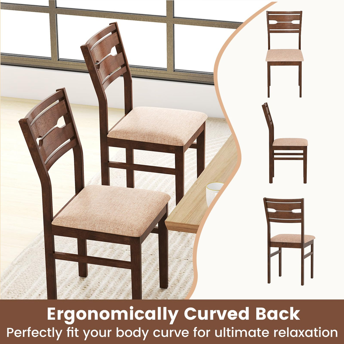Goflame Wooden Dining Chairs Set of 2/4 Fabric Upholstered Kitchen Armless Chairs