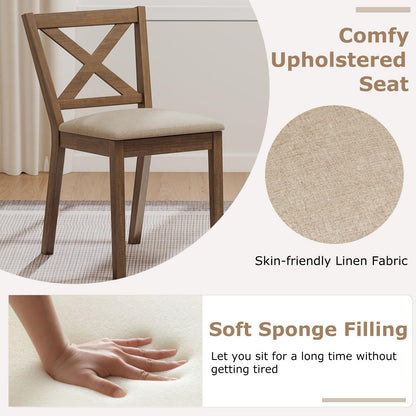 Goflame Wooden Dining Chairs Set of 2/4 with Rubber Wood Legs, Fabric Padded Seat Cross Back