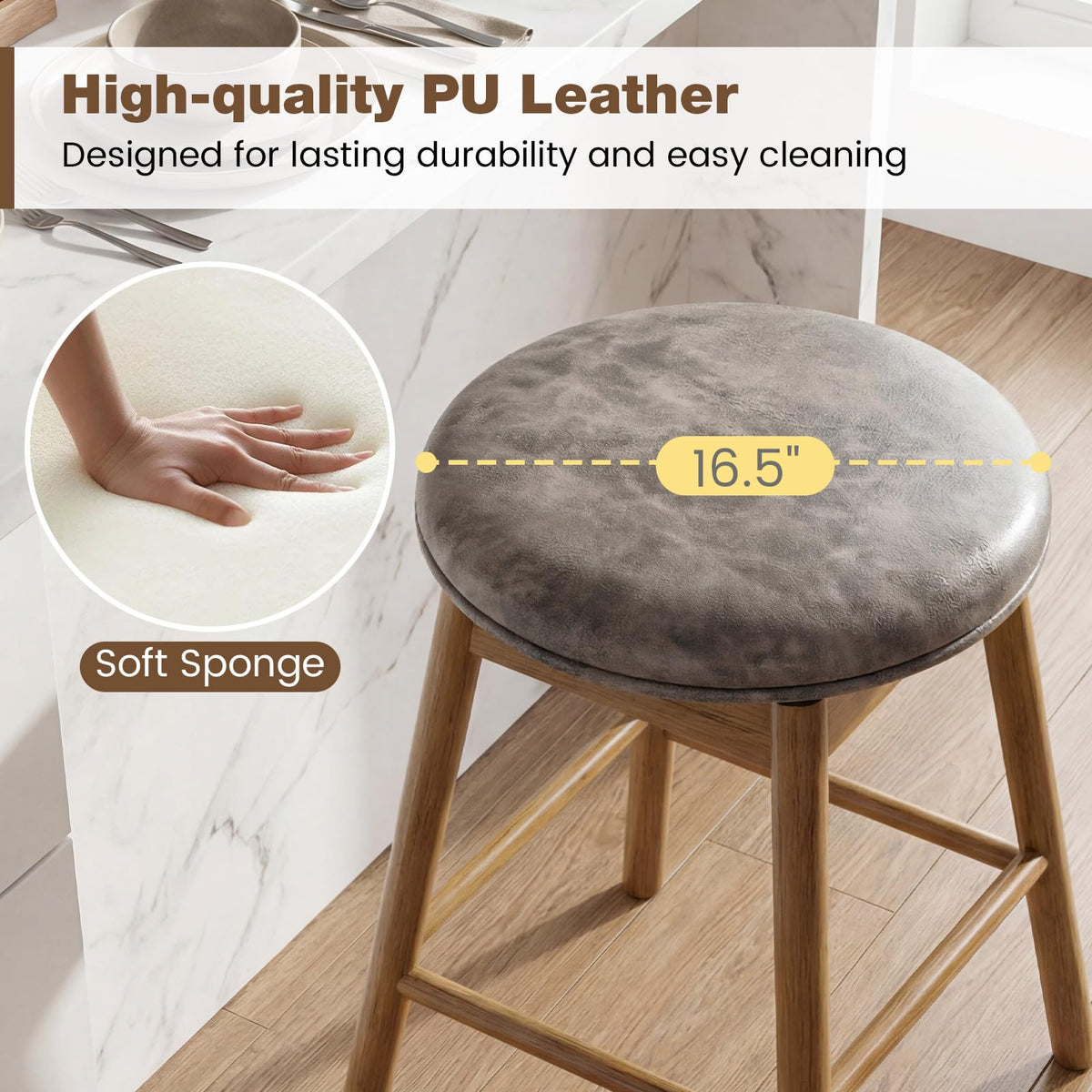 Goflame Swivel Counter Height Barstools with Solid Wood Legs and Footrests