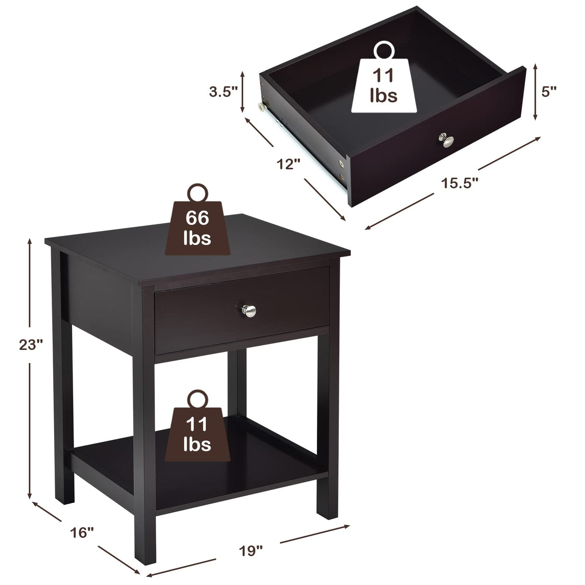 Multifunctional Bedside Sofa Side Table, Accent Home Furniture w/Stable Frame