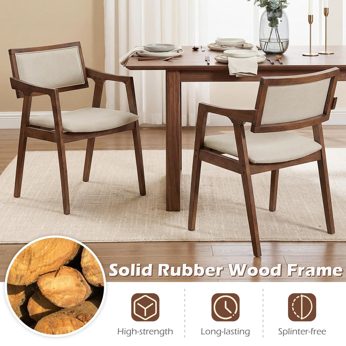 Goflame Rubber Wood Dining Chairs Set of 2/4