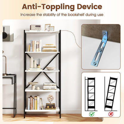 Goflame 5-Tier Tall Industrial Bookcase with Heavy-Duty Metal Frame (1/2)