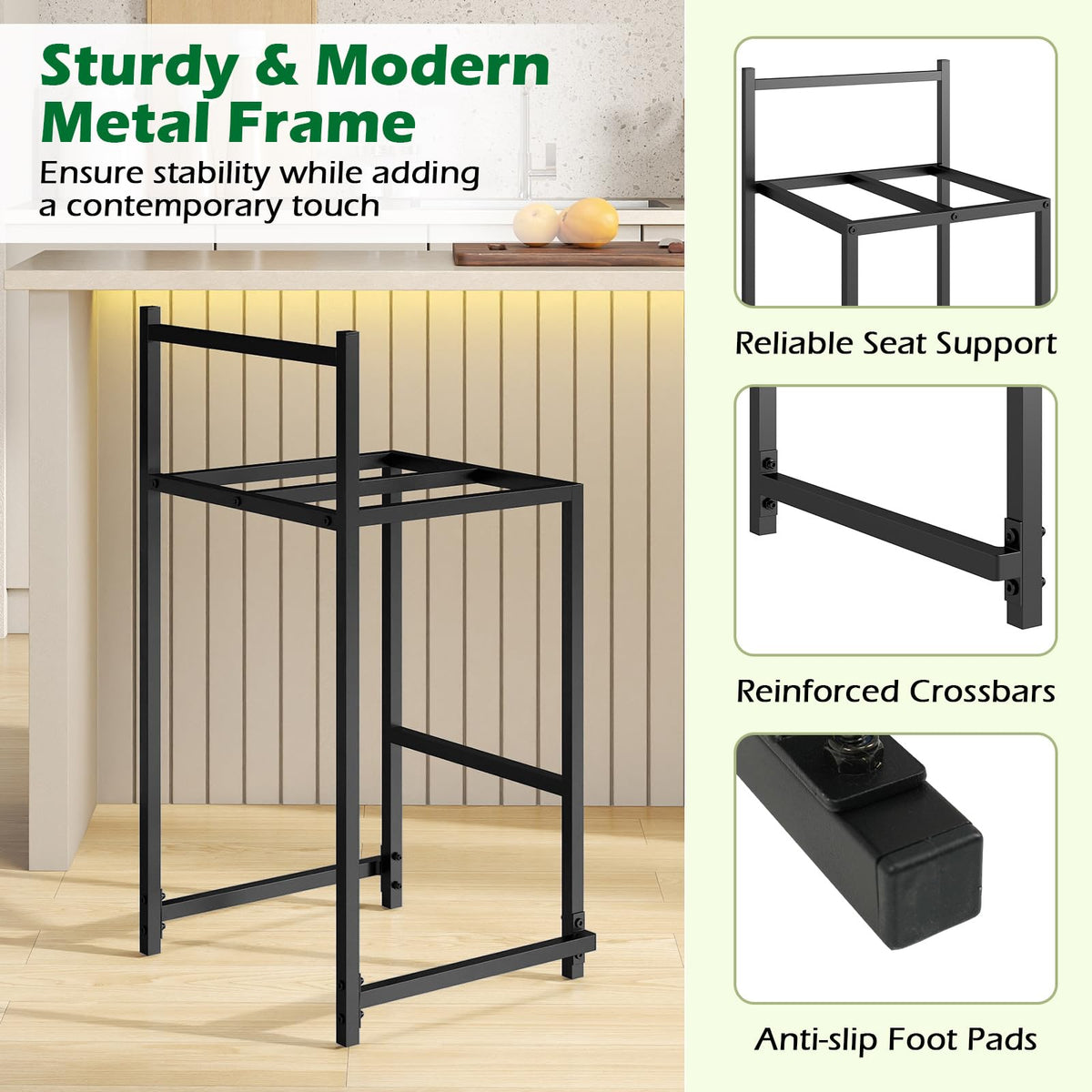 Goflame 26 Inch Modern Metal Bar Stools Set of 2/4 Armless Bar Chairs with Low Back