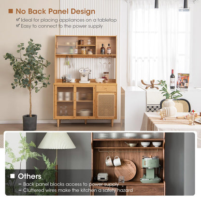 Goflame Pantry Cabinet 69" Bamboo Hutch Cabinet with Storage