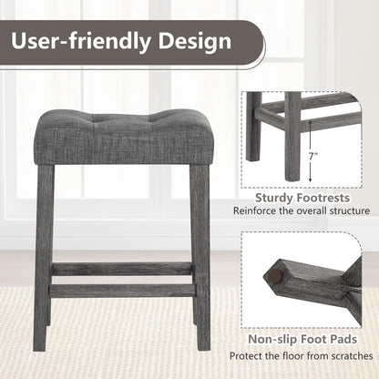 Goflame 24" Bar Stools, Backless Counter Height Saddle Bar Stools w/Padded Seat, Solid Rubber Wood Legs