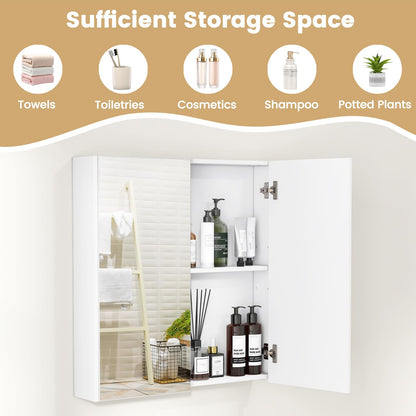 Goflame Medicine Cabinet, 24.5" x 25.5" Bathroom Wall Cabinet with 2 Mirror Door
