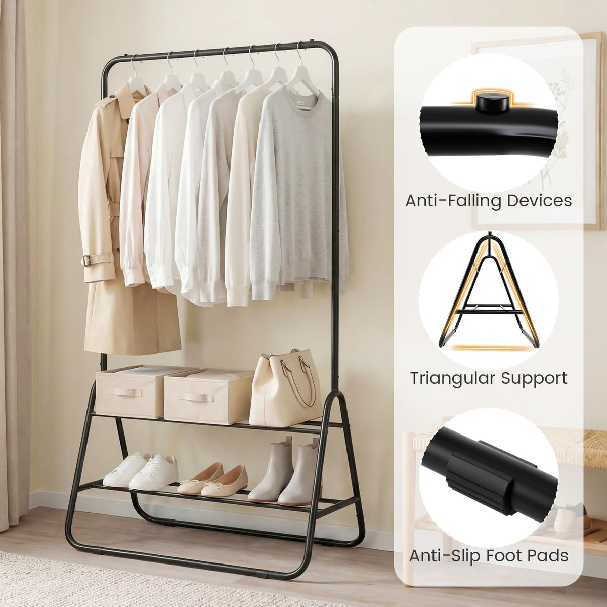 Goflame Heavy Duty Clothes Rack | Metal Garment Rack with Hanging Rod and Storage Shelves