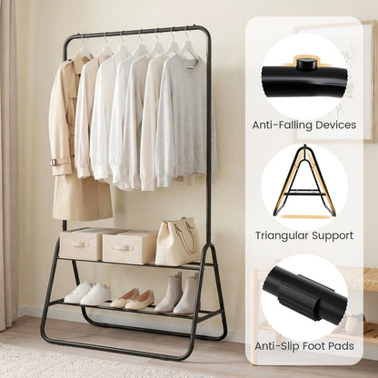 Goflame Heavy Duty Clothes Rack | Metal Garment Rack with Hanging Rod and Storage Shelves