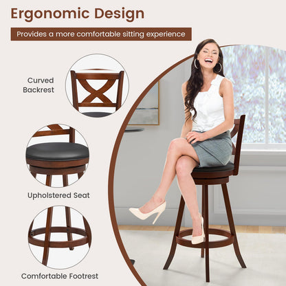 Goflame Swivel Bar Stools Set of 2, Farmhouse Wooden Barstools with Back