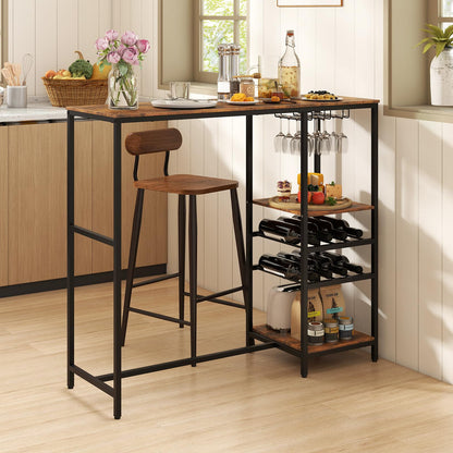Goflame 48" Bar Table with Storage Shelves for Kitchen Living Room Dinette