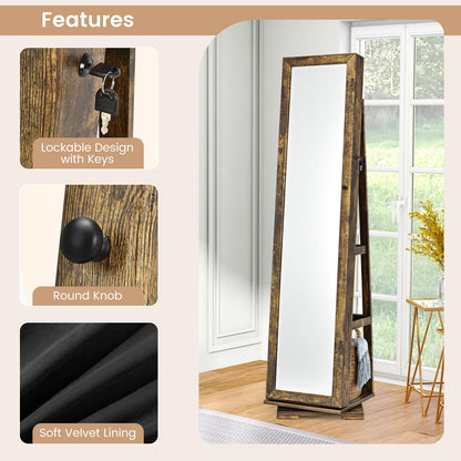 GOFLAME 360° Rotating Jewelry Armoire with Rear Storage Shelves