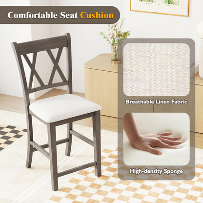 Goflame Wood Bar Stools Set of 2/4, 24" Counter Height Bar Stools w/Cross Back & Linen Fabric Upholstered Seat