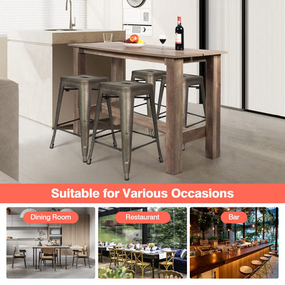 Goflame 5 Pieces Dining Table Set, Rectangular Counter Height Table w/ 4 Metal Bar Stools
