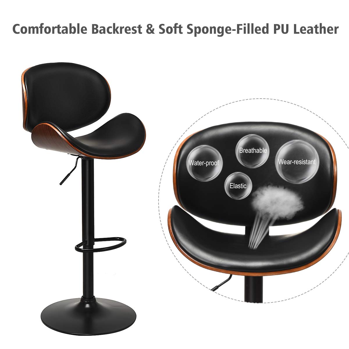 Goflame Bar Stools Set of 2, Adjustable Swivel Barstools with Back