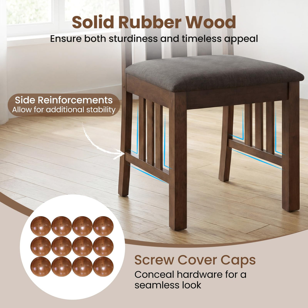 Goflame Rubber Wood Dining Chairs with Upholstered Cushioned Seat (2/4)