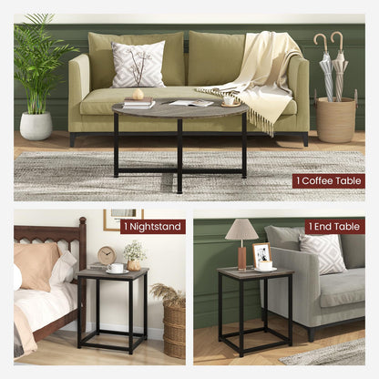 Goflame Round Nesting Table Set of 3, Farmhouse Coffee Table w/2 End Tables, Sturdy Metal Frame (Black Oak)
