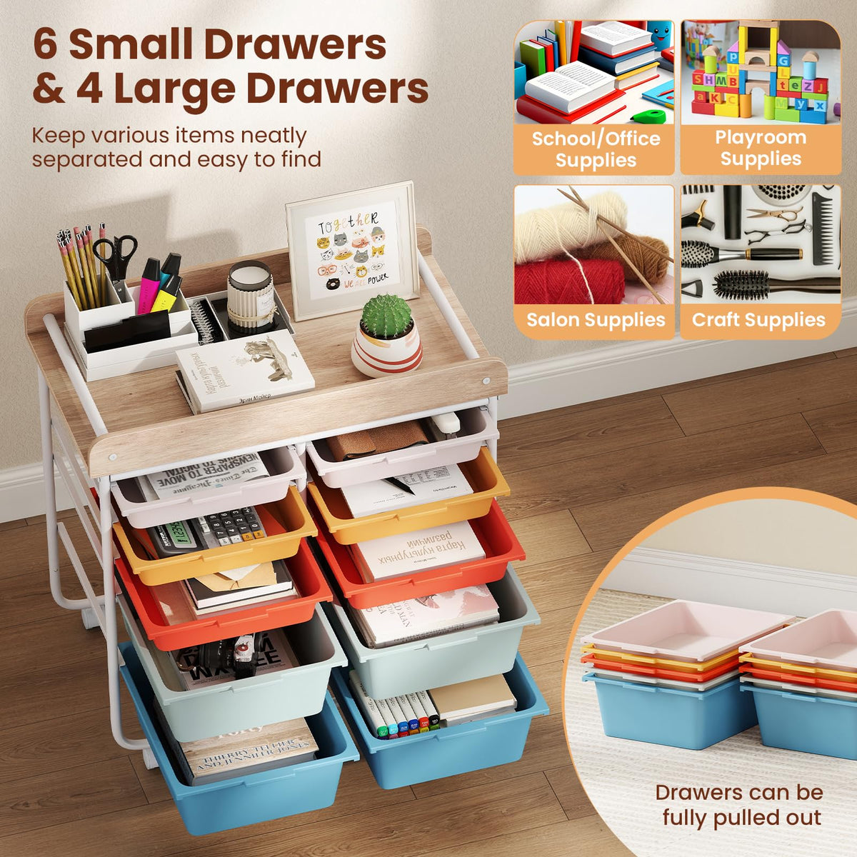 Goflame Rolling Storage Cart with 10 Drawers, Utility Cart