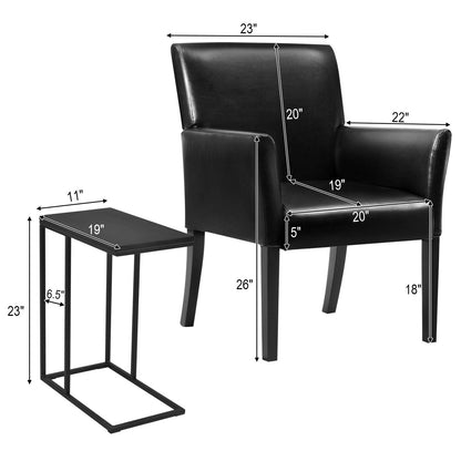 Goflame Reception Guest Chairs and C-Shaped End Table 3Pcs Set