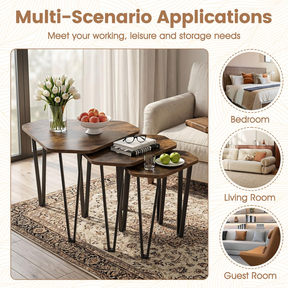 Goflame Nesting Coffee Tables Set of 3 for Living Room & Apartment