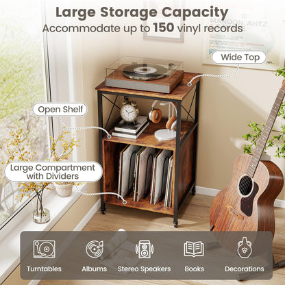 Goflame Record Player Stand with Charging Station Rolling 3-Tier Turntable Stand